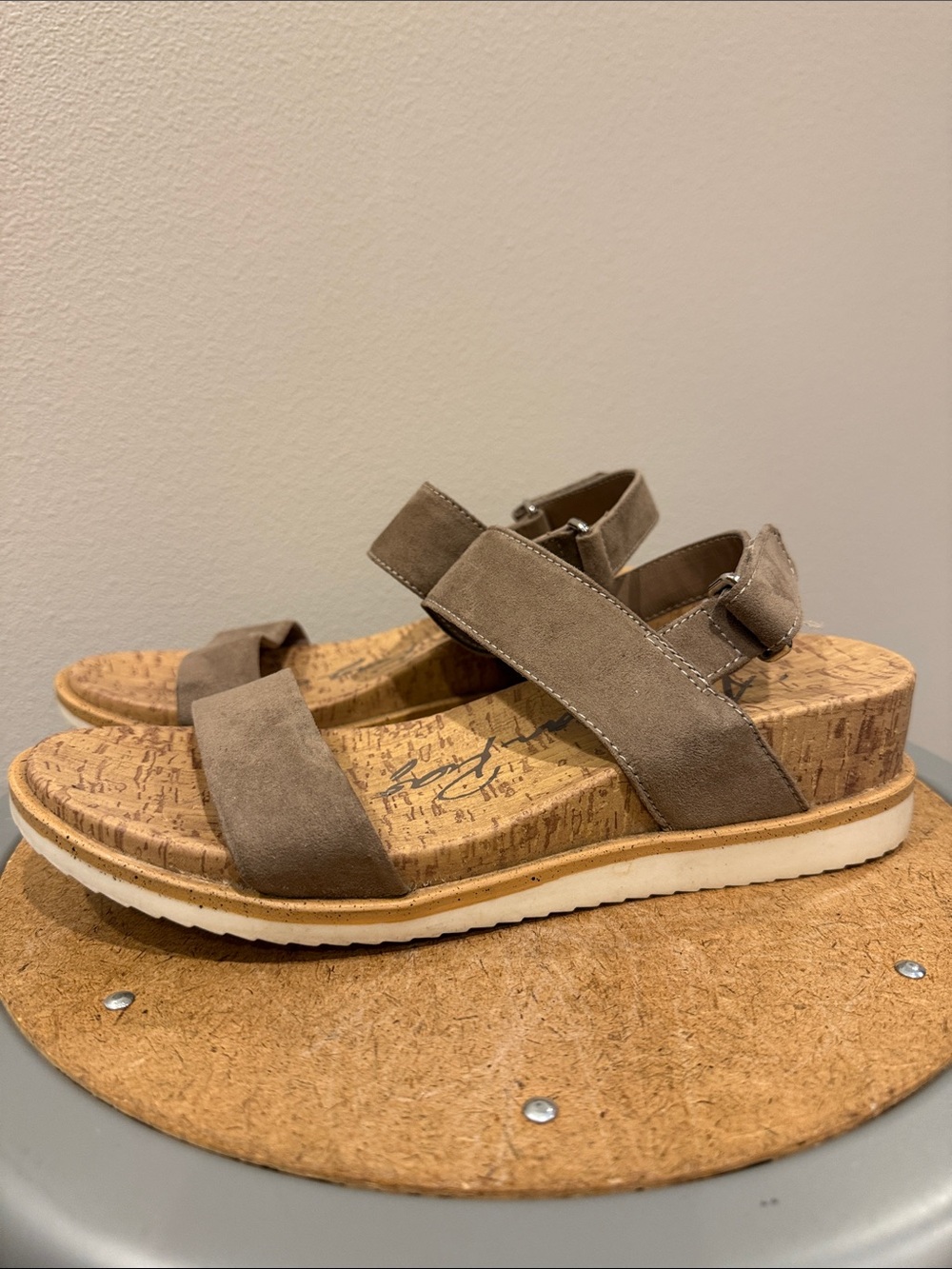 American Rag Taupe Suede Cork Wedge Sandals